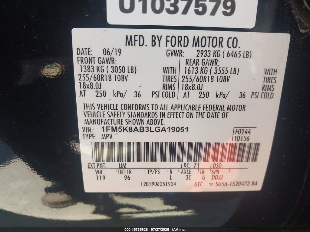 1FM5K8AB3LGA19051 2020 FORD POLICE INTERCEPTOR UTILITY photo no. 9