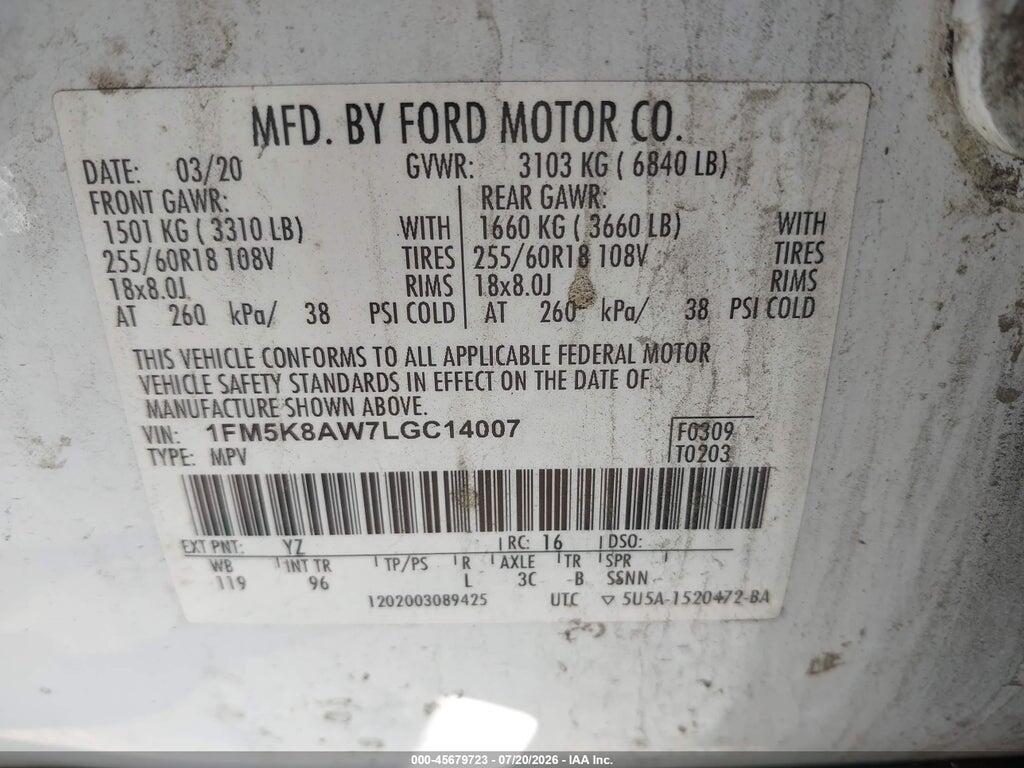 1FM5K8AW7LGC14007 2020 FORD POLICE INTERCEPTOR UTILITY photo no. 9