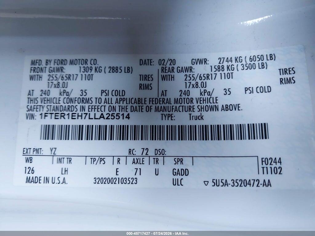 1FTER1EH7LLA25514 2020 FORD RANGER photo no. 9