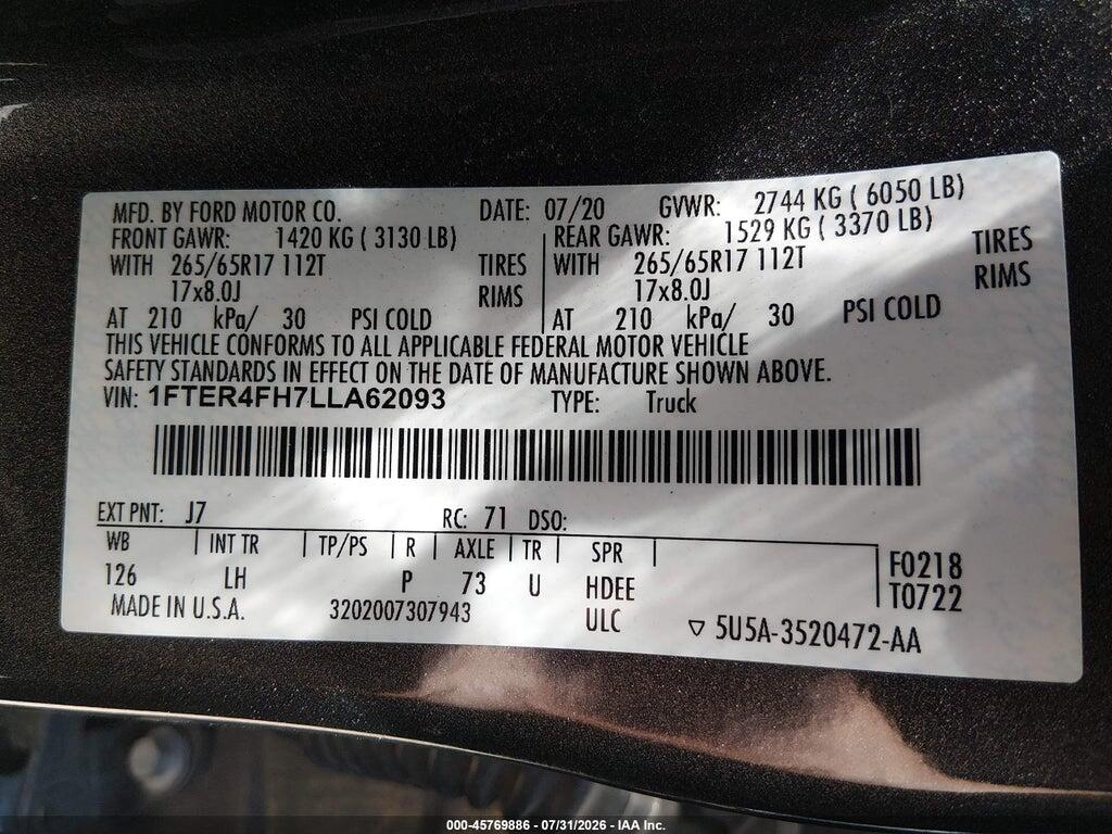 1FTER4FH7LLA62093 2020 FORD RANGER photo no. 9