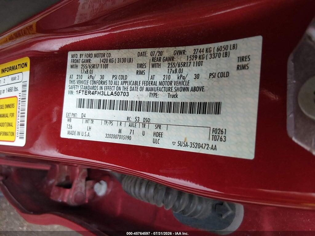 1FTER4FH3LLA50703 2020 FORD RANGER photo no. 9