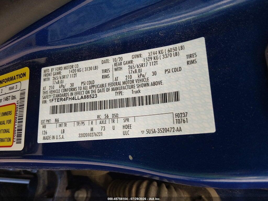 1FTER4FH4LLA88523 2020 FORD RANGER photo no. 9