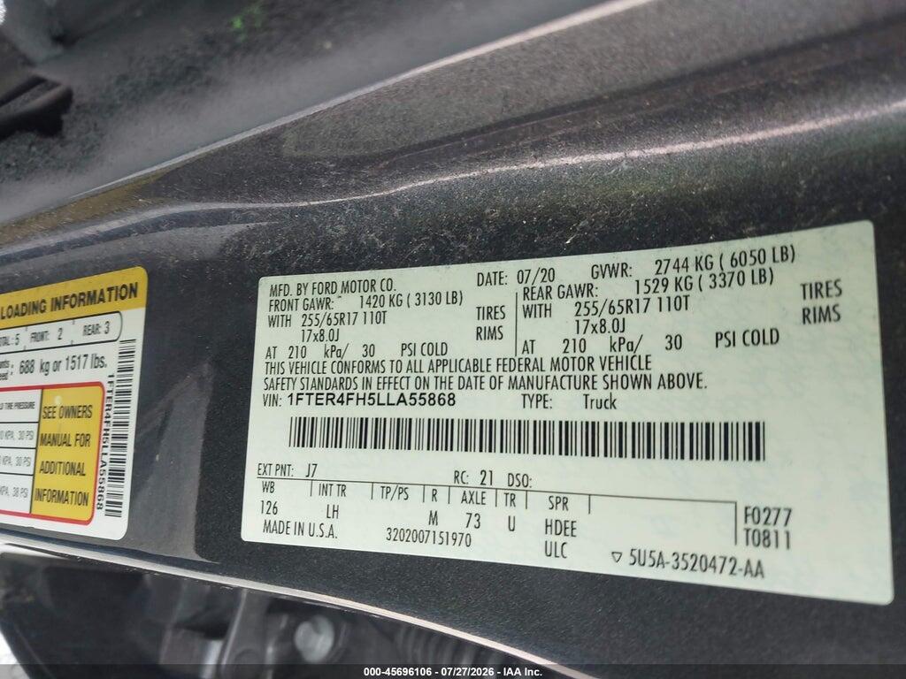 1FTER4FH5LLA55868 2020 FORD RANGER photo no. 9