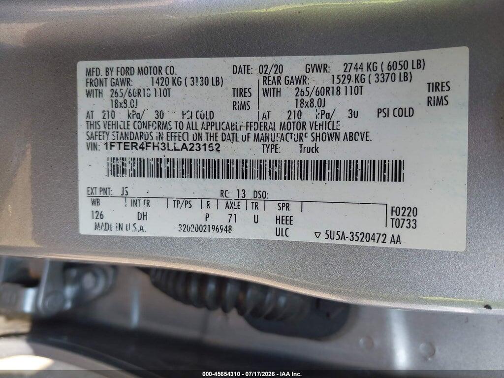 1FTER4FH3LLA23162 2020 FORD RANGER photo no. 9