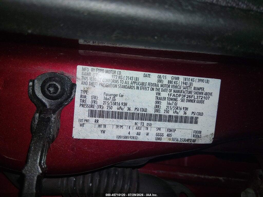 1FADP3F26FL372107 2015 FORD FOCUS photo no. 9