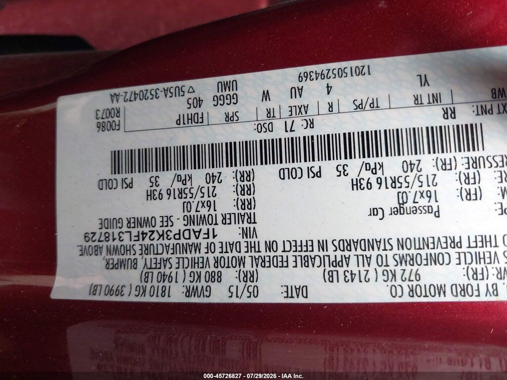 1FADP3K24FL318729 2015 FORD FOCUS photo no. 9