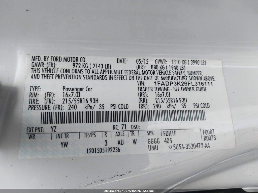 1FADP3K26FL316111 2015 FORD FOCUS photo no. 9