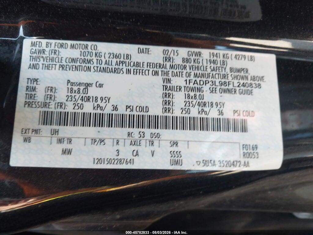 1FADP3L98FL240838 2015 FORD FOCUS photo no. 9