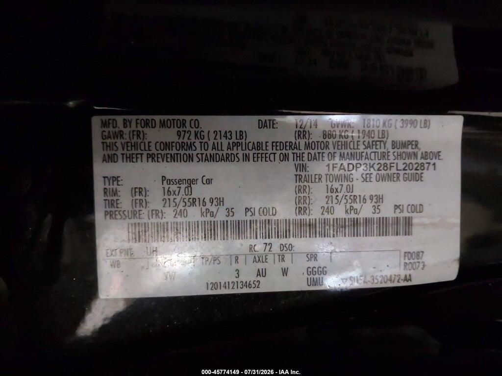 1FADP3K28FL202871 2015 FORD FOCUS photo no. 9