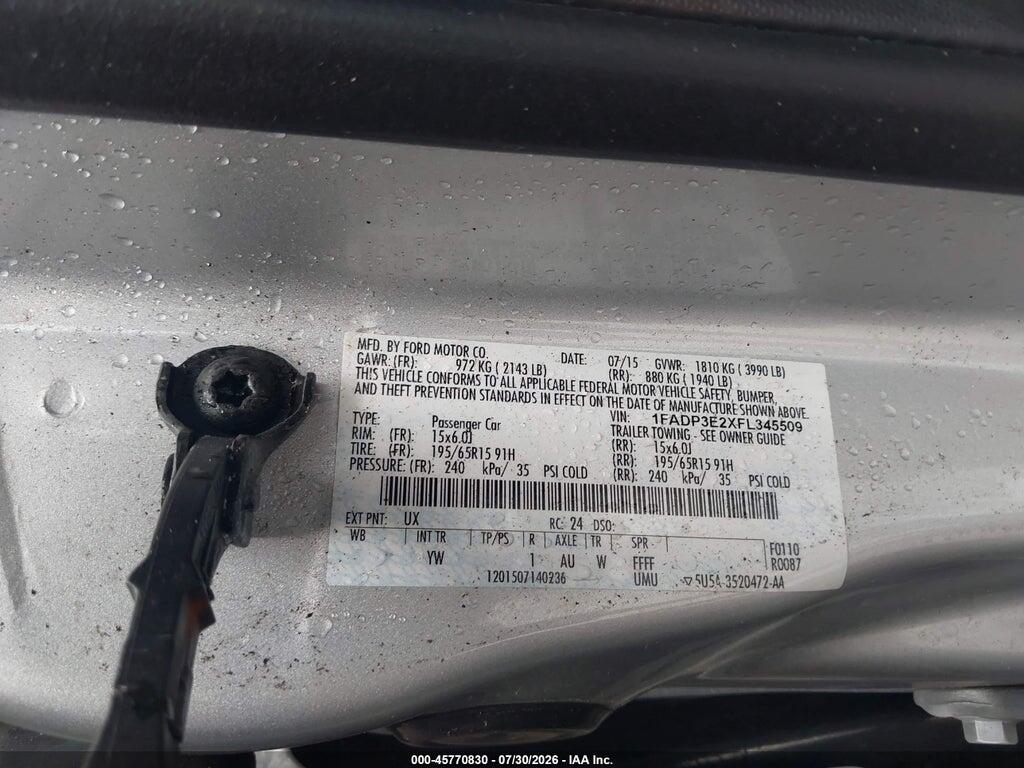 1FADP3E2XFL345509 2015 FORD FOCUS photo no. 9