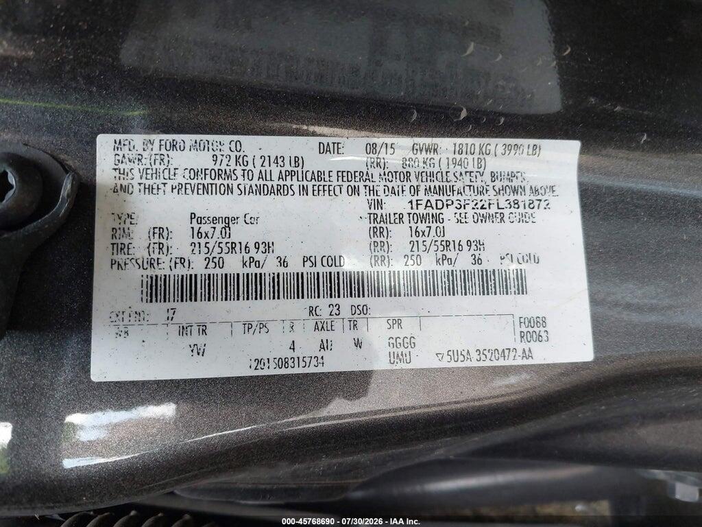 1FADP3F22FL381872 2015 FORD FOCUS photo no. 9