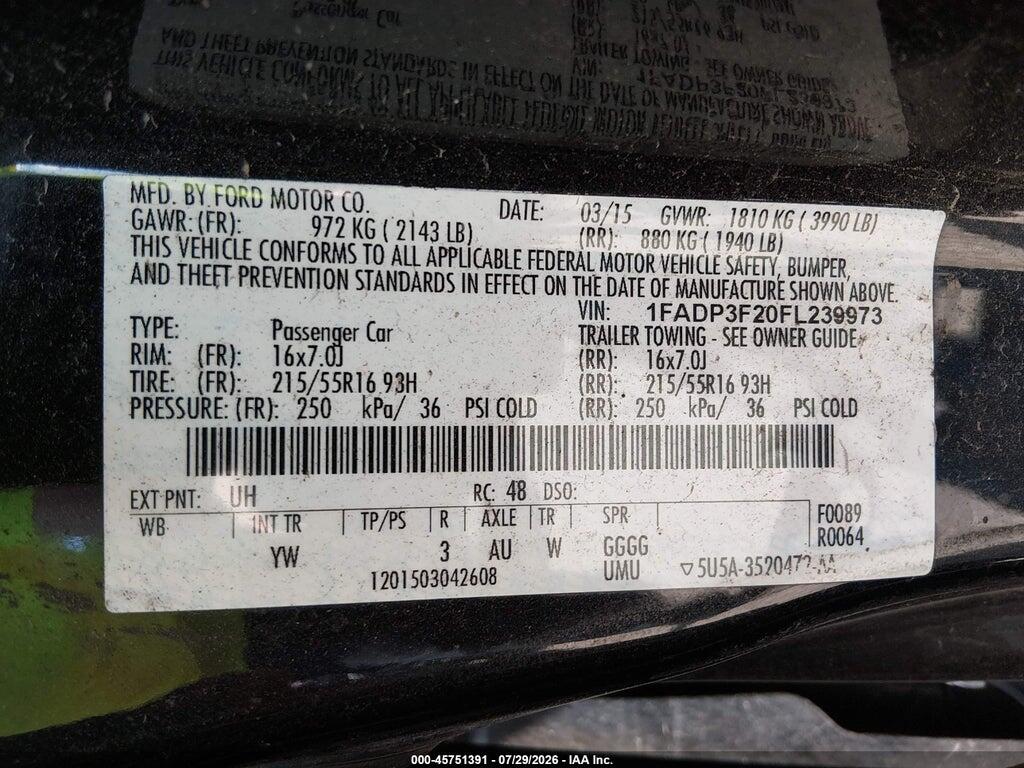 1FADP3F20FL239973 2015 FORD FOCUS photo no. 9