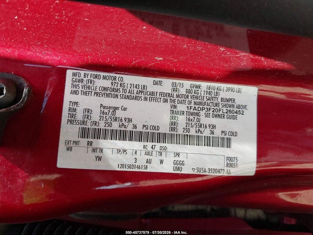 1FADP3F20FL260452 2015 FORD FOCUS photo no. 9