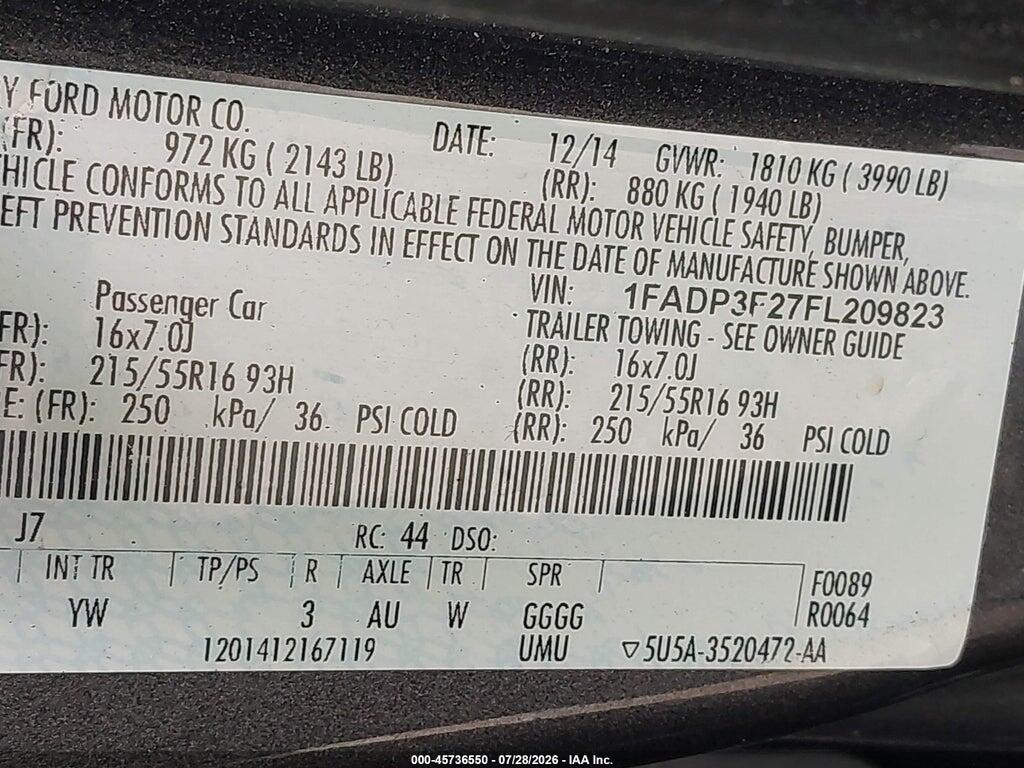 1FADP3F27FL209823 2015 FORD FOCUS photo no. 9