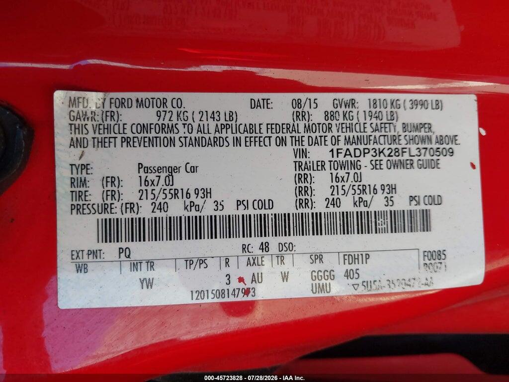 1FADP3K28FL370509 2015 FORD FOCUS photo no. 9