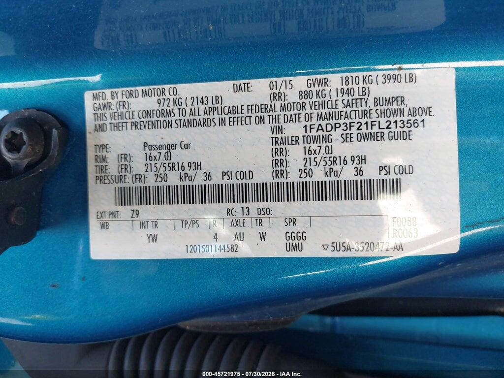 1FADP3F21FL213561 2015 FORD FOCUS photo no. 9