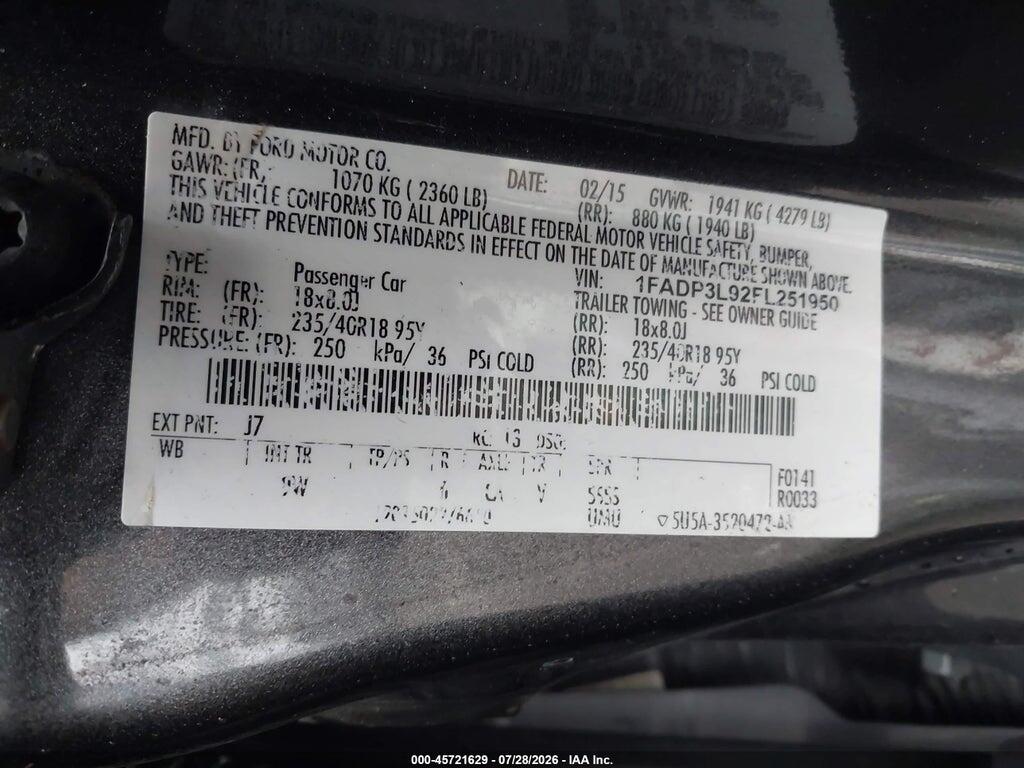 1FADP3L92FL251950 2015 FORD FOCUS photo no. 9