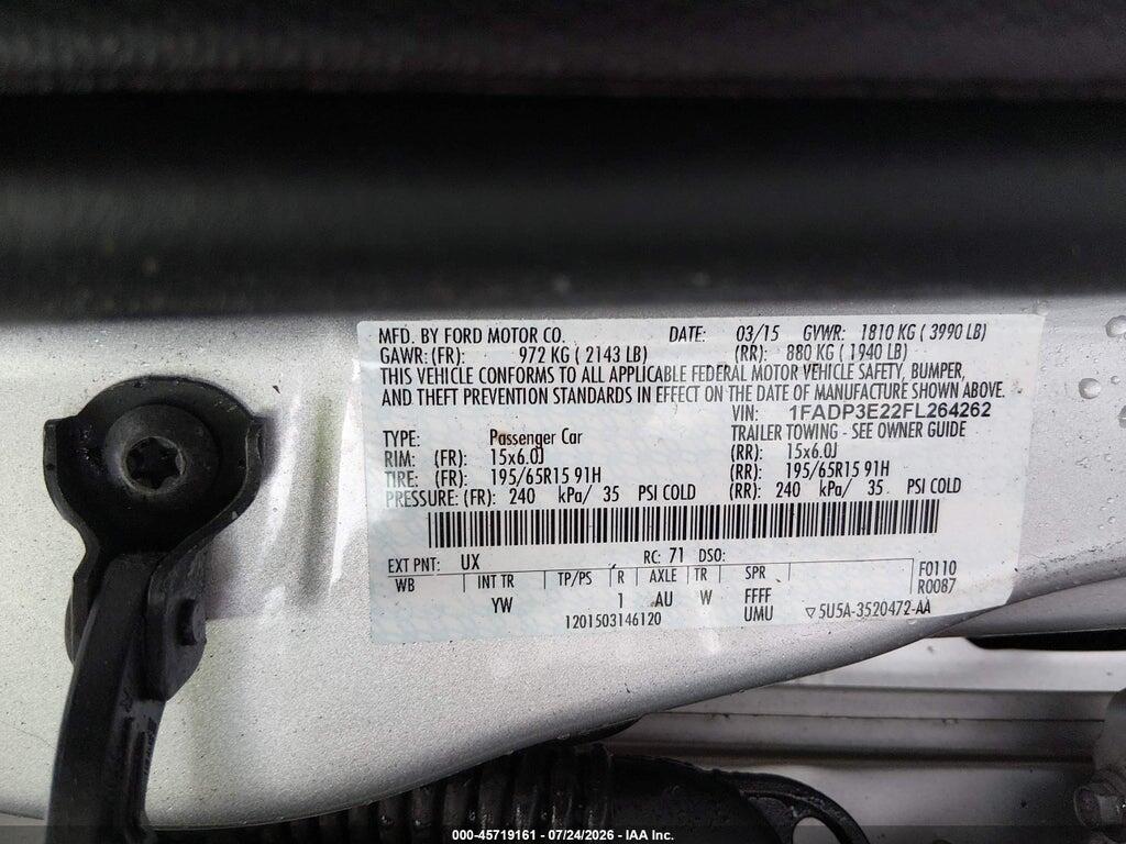 1FADP3E22FL264262 2015 FORD FOCUS photo no. 9