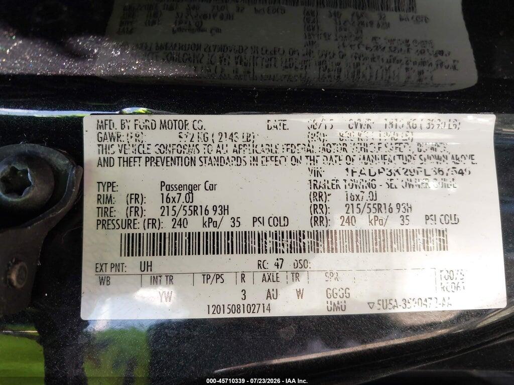 1FADP3K29FL367540 2015 FORD FOCUS photo no. 9