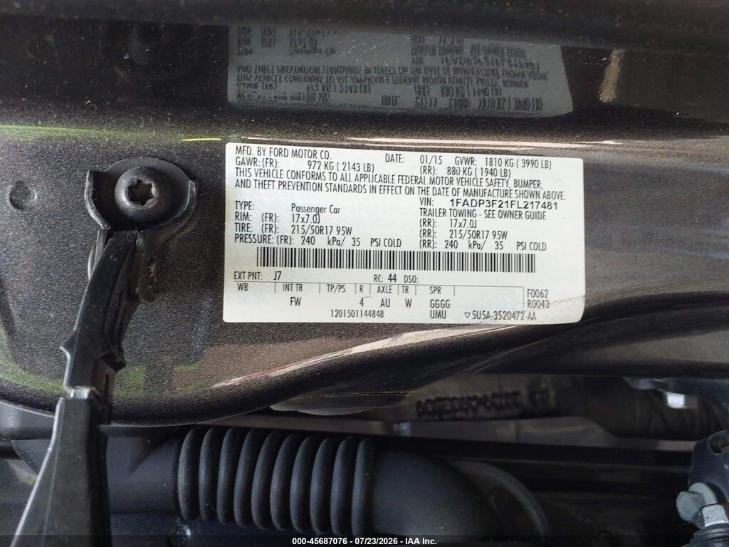 1FADP3F21FL217481 2015 FORD FOCUS photo no. 9