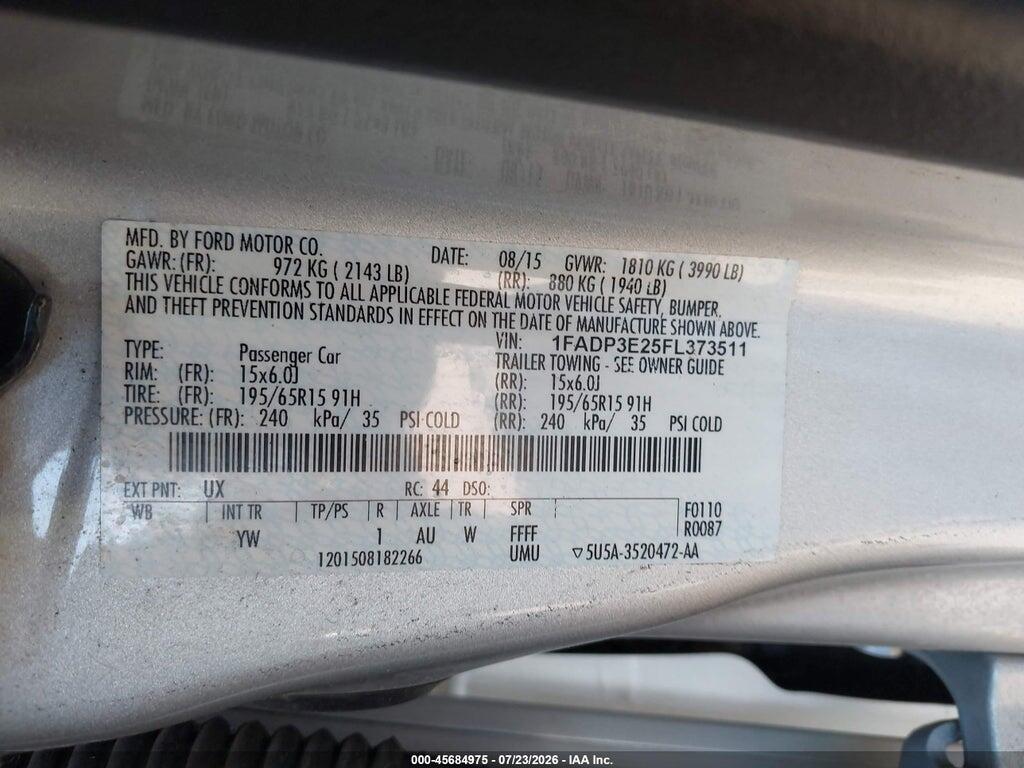 1FADP3E25FL373511 2015 FORD FOCUS photo no. 9