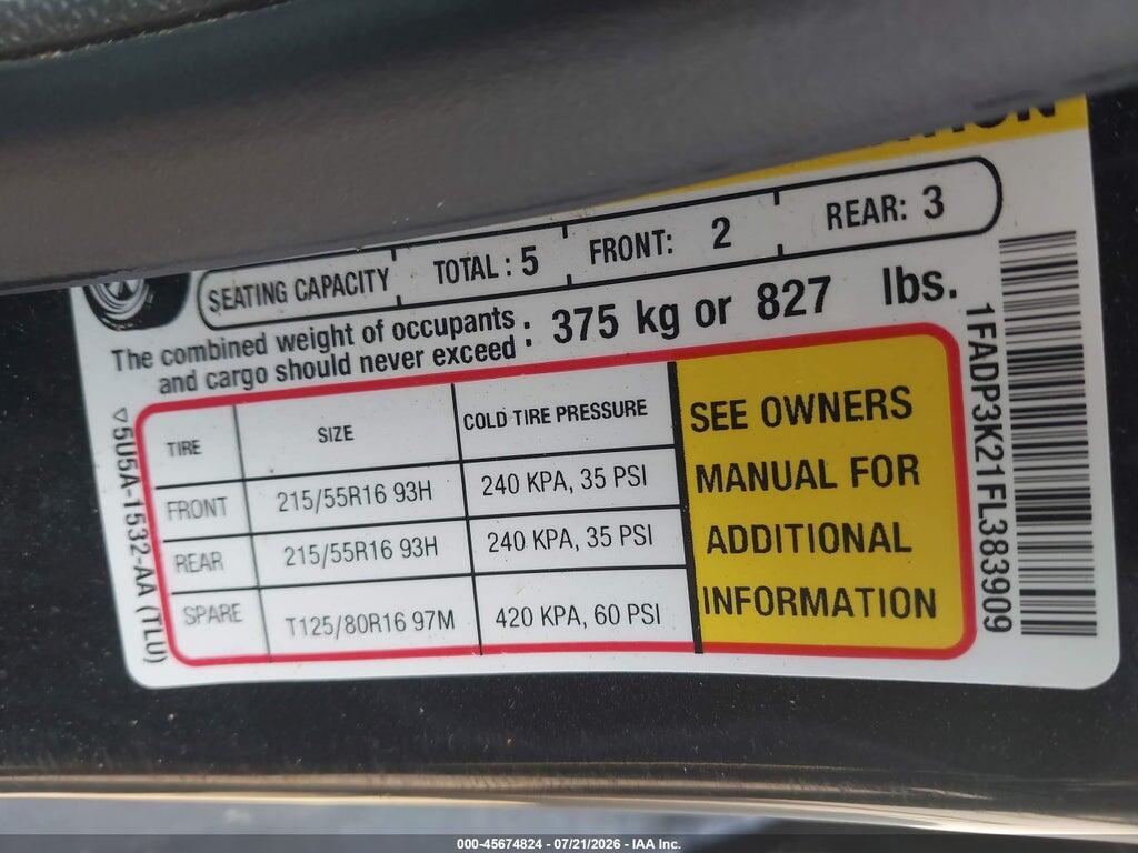1FADP3K21FL383909 2015 FORD FOCUS photo no. 9