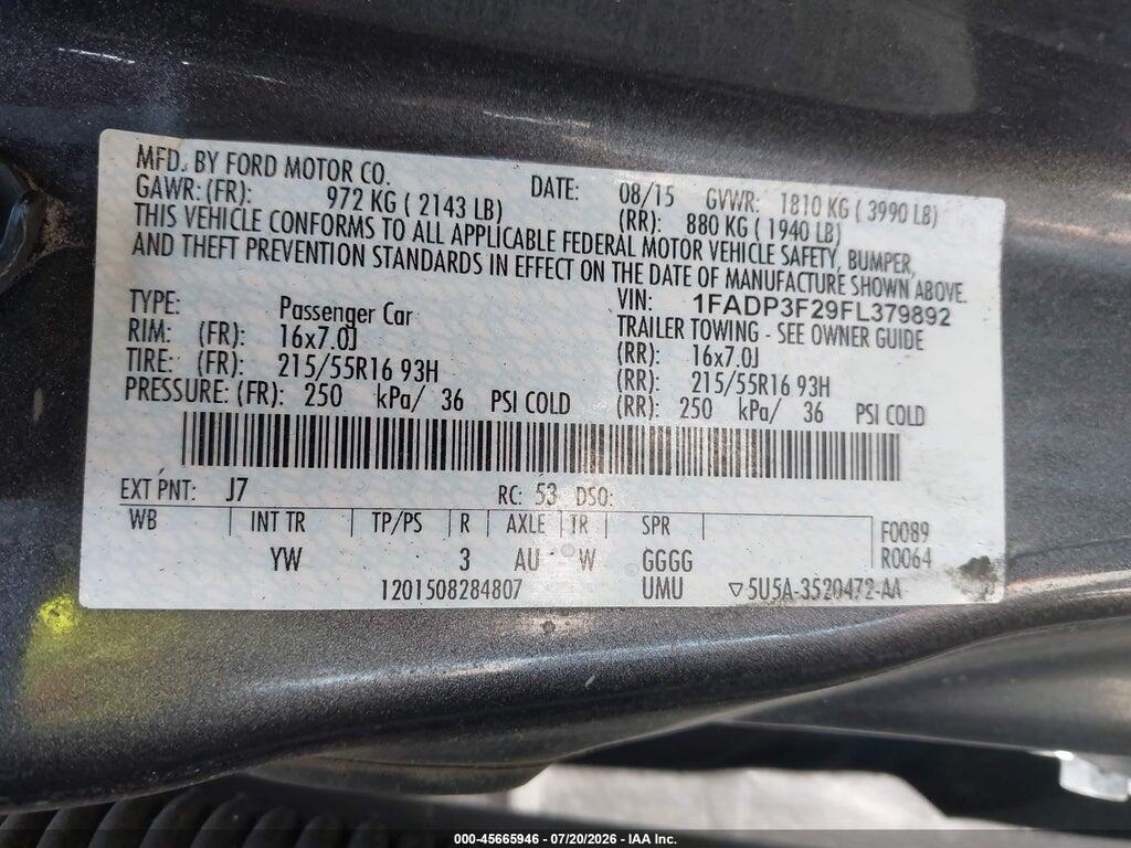 1FADP3F29FL379892 2015 FORD FOCUS photo no. 9