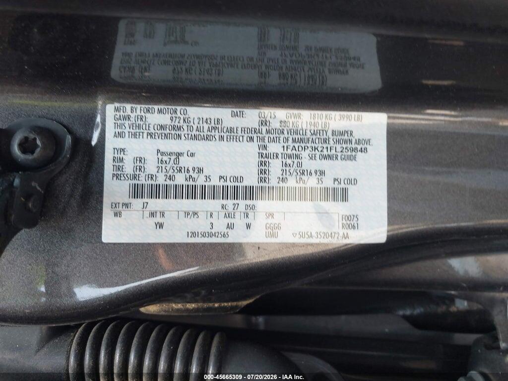 1FADP3K21FL259848 2015 FORD FOCUS photo no. 9