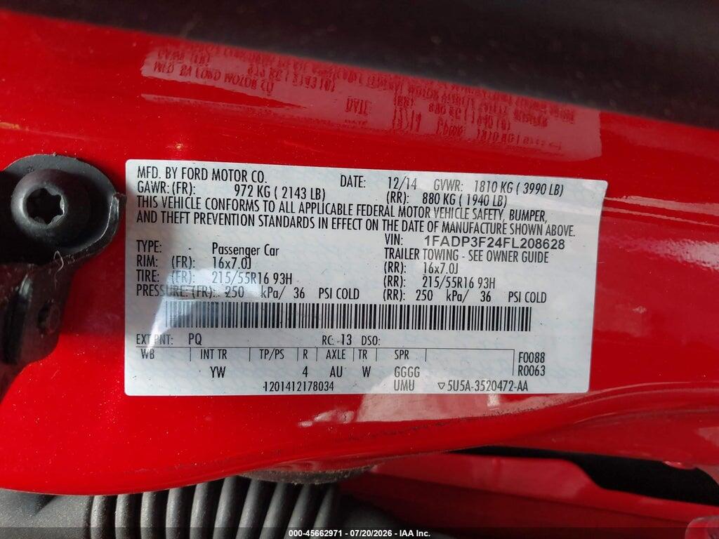 1FADP3F24FL208628 2015 FORD FOCUS photo no. 9