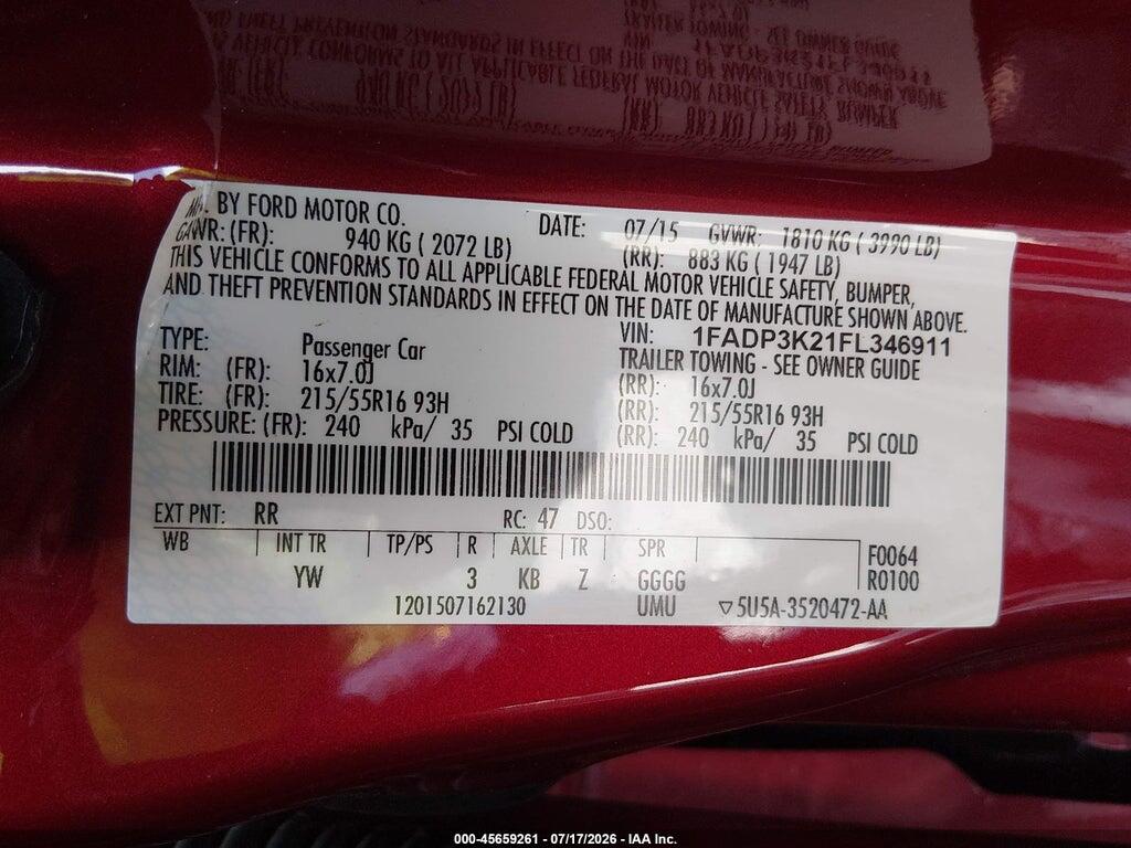 1FADP3K21FL346911 2015 FORD FOCUS photo no. 9