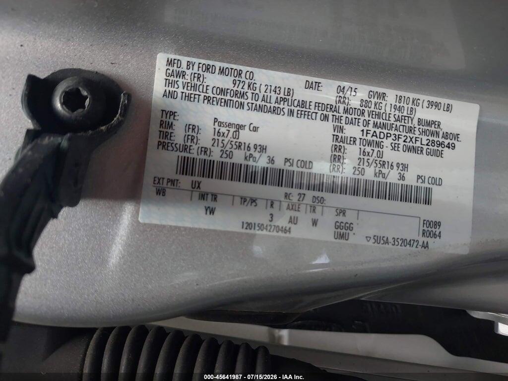 1FADP3F2XFL289649 2015 FORD FOCUS photo no. 9