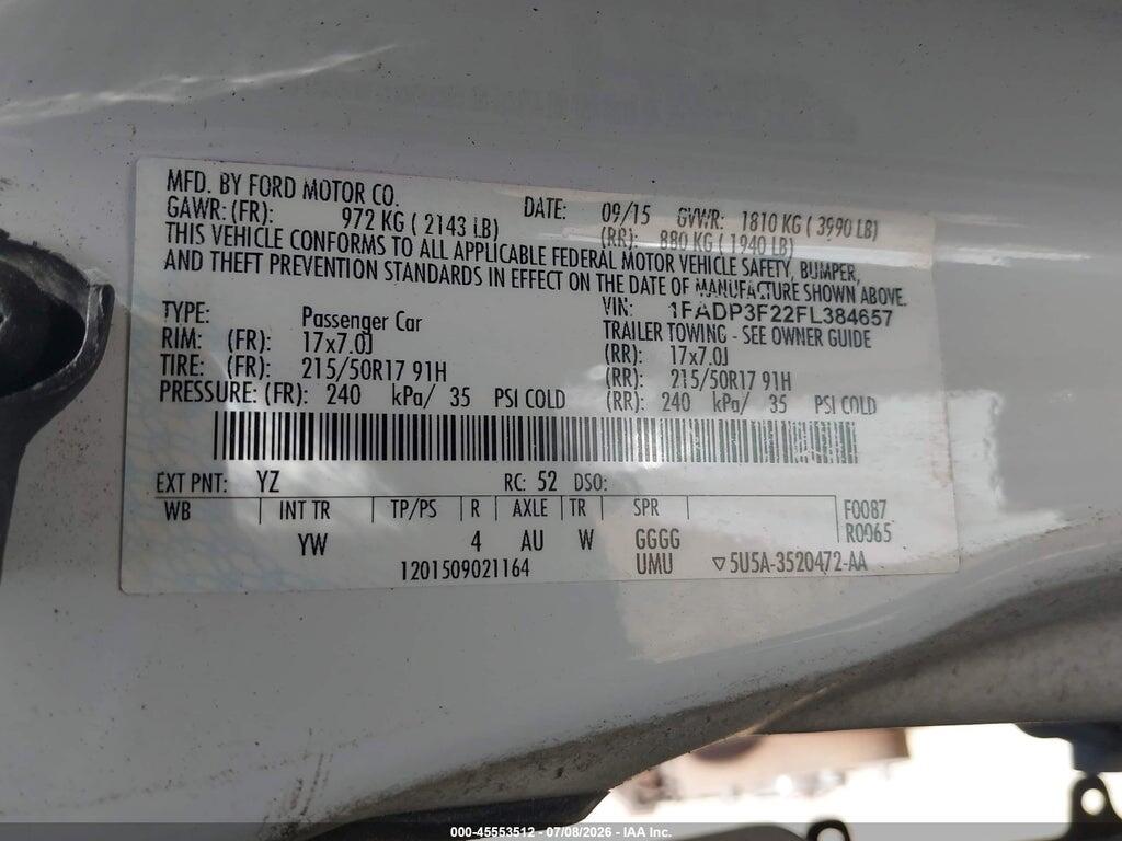 1FADP3F22FL384657 2015 FORD FOCUS photo no. 9