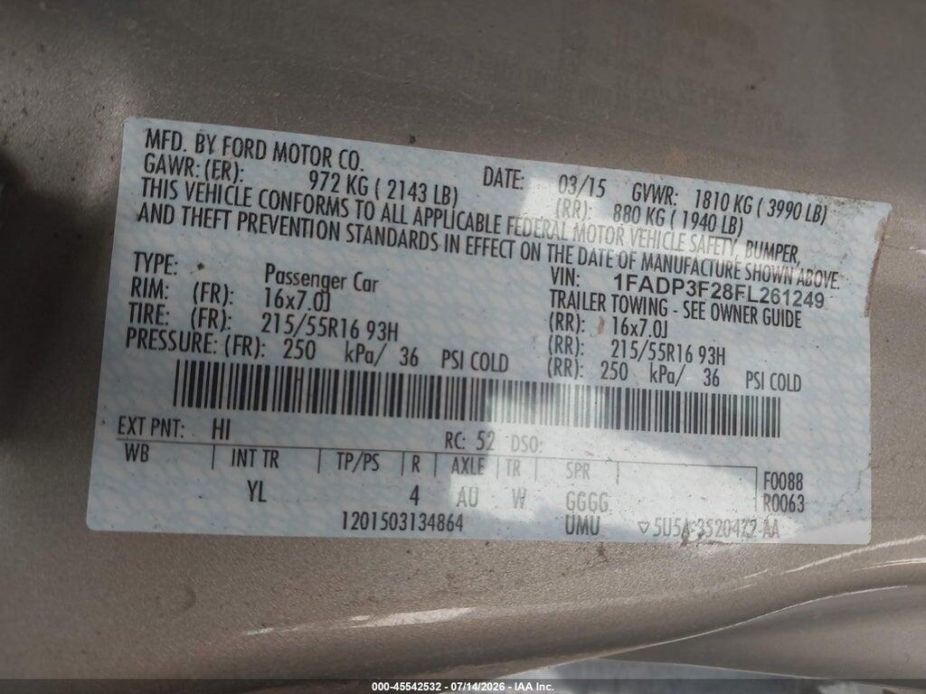 1FADP3F28FL261249 2015 FORD FOCUS photo no. 9