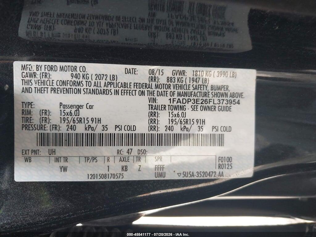 1FADP3E26FL373954 2015 FORD FOCUS photo no. 9
