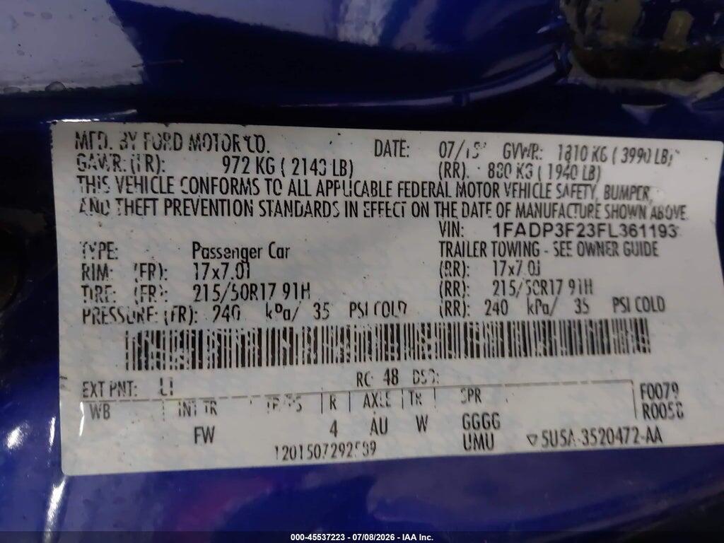1FADP3F23FL361193 2015 FORD FOCUS photo no. 9