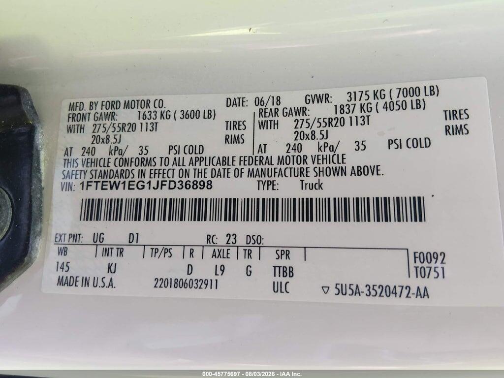 1FTEW1EG1JFD36898 2018 FORD F-150 photo no. 9