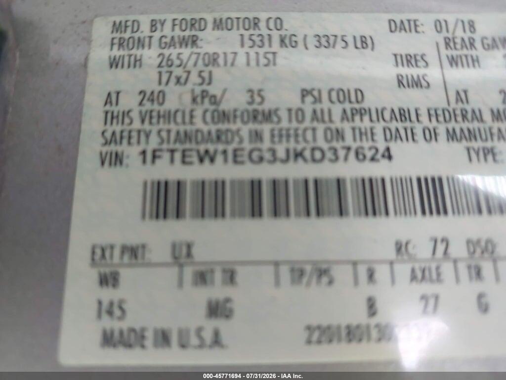 1FTEW1EG3JKD37624 2018 FORD F-150 photo no. 9