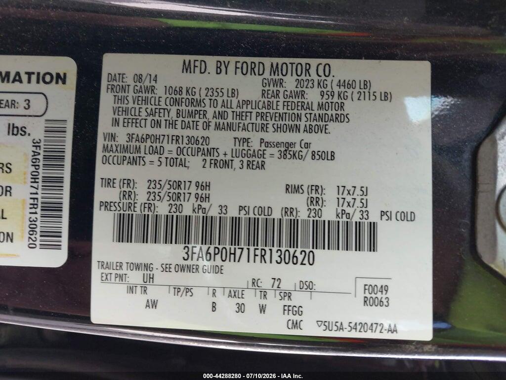 3FA6P0H71FR130620 2015 FORD FUSION photo no. 9