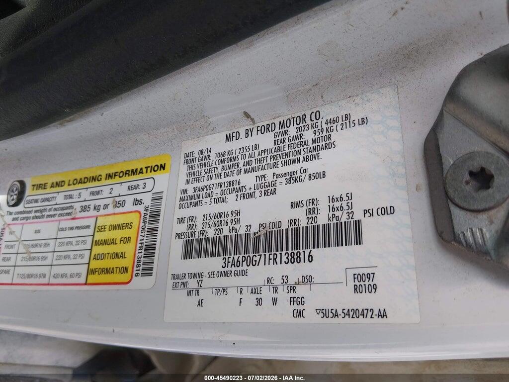 3FA6P0G71FR138816 2015 FORD FUSION photo no. 9
