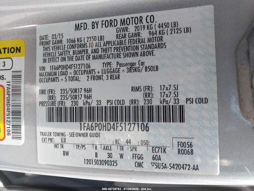 1FA6P0HD4F5127106 2015 FORD FUSION photo no. 9