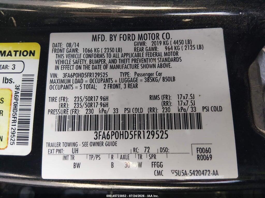 3FA6P0HD5FR129525 2015 FORD FUSION photo no. 9