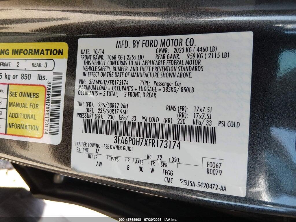 3FA6P0H7XFR173174 2015 FORD FUSION photo no. 9