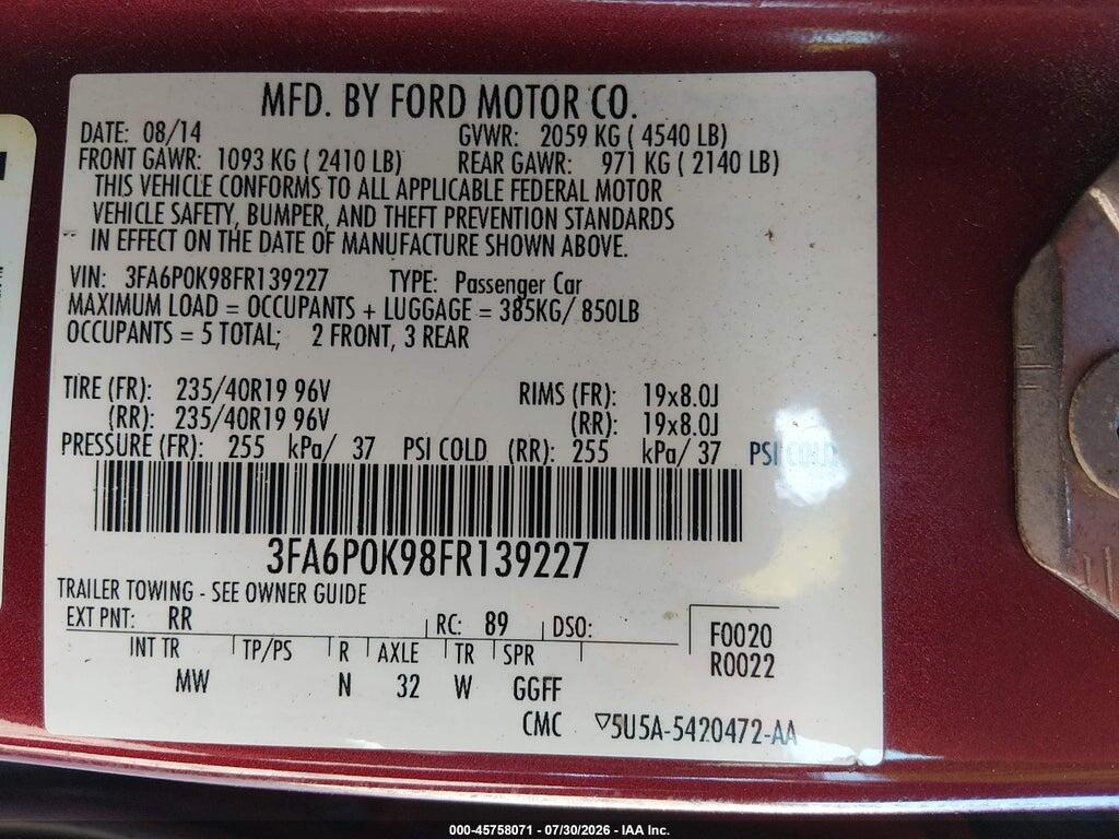 3FA6P0K98FR139227 2015 FORD FUSION photo no. 9