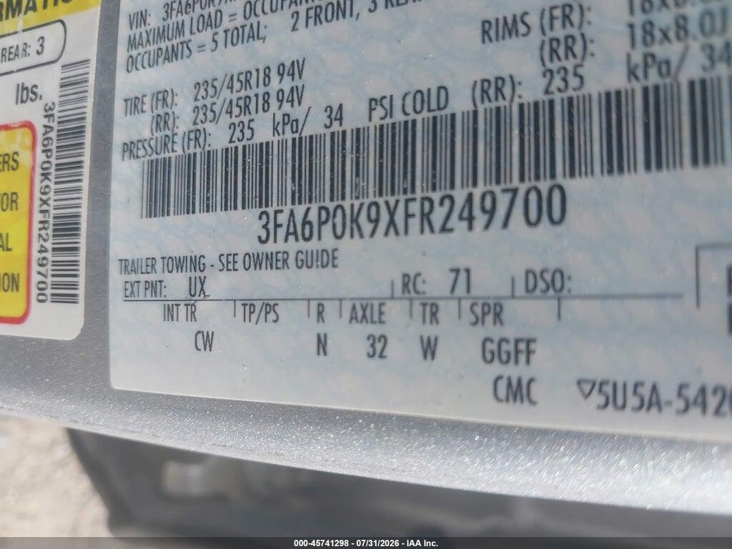 3FA6P0K9XFR249700 2015 FORD FUSION photo no. 9