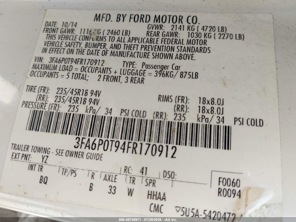 3FA6P0T94FR170912 2015 FORD FUSION photo no. 9