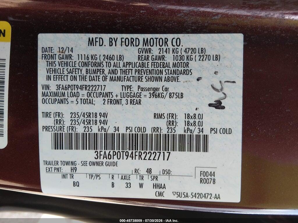 3FA6P0T94FR222717 2015 FORD FUSION photo no. 9