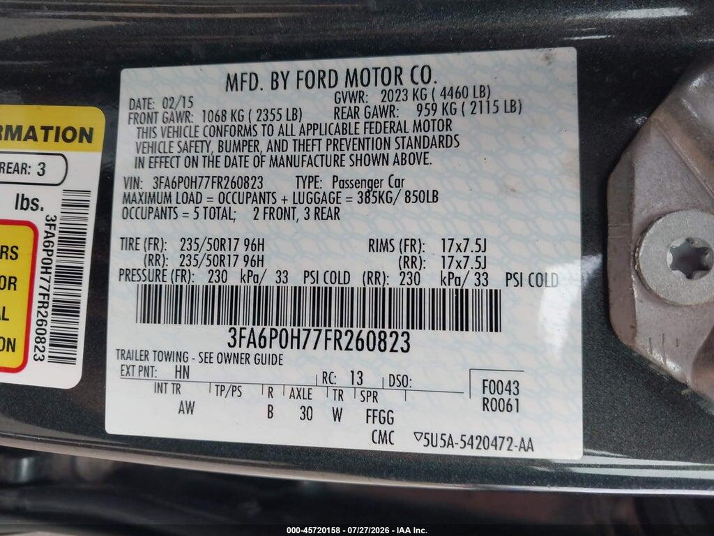 3FA6P0H77FR260823 2015 FORD FUSION photo no. 9