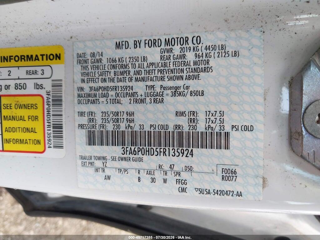 3FA6P0HD5FR135924 2015 FORD FUSION photo no. 9
