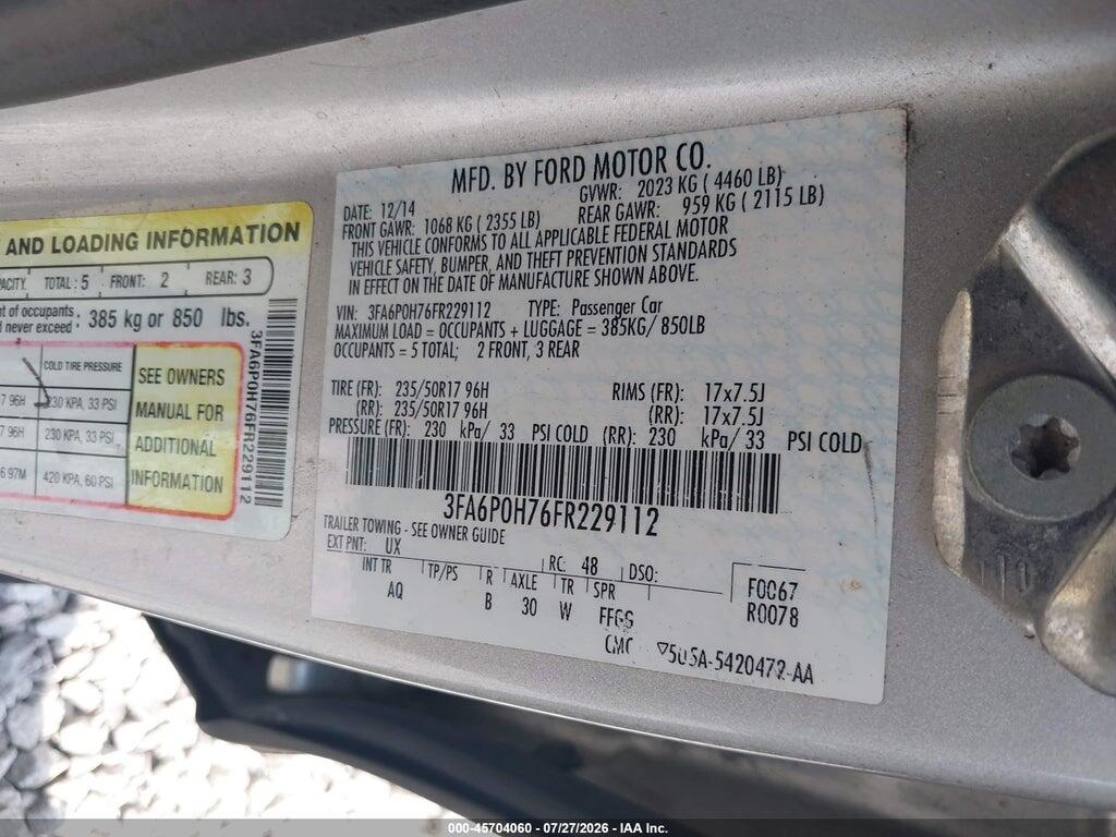 3FA6P0H76FR229112 2015 FORD FUSION photo no. 9