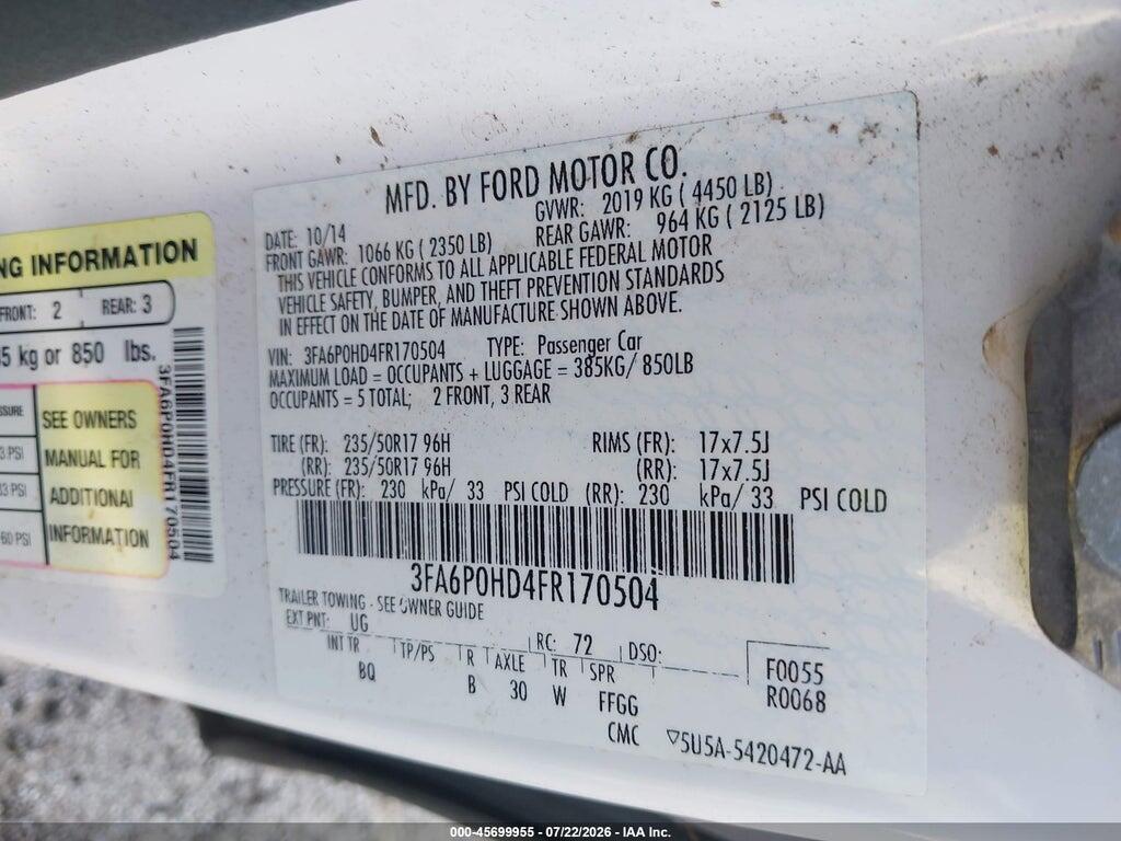 3FA6P0HD4FR170504 2015 FORD FUSION photo no. 9